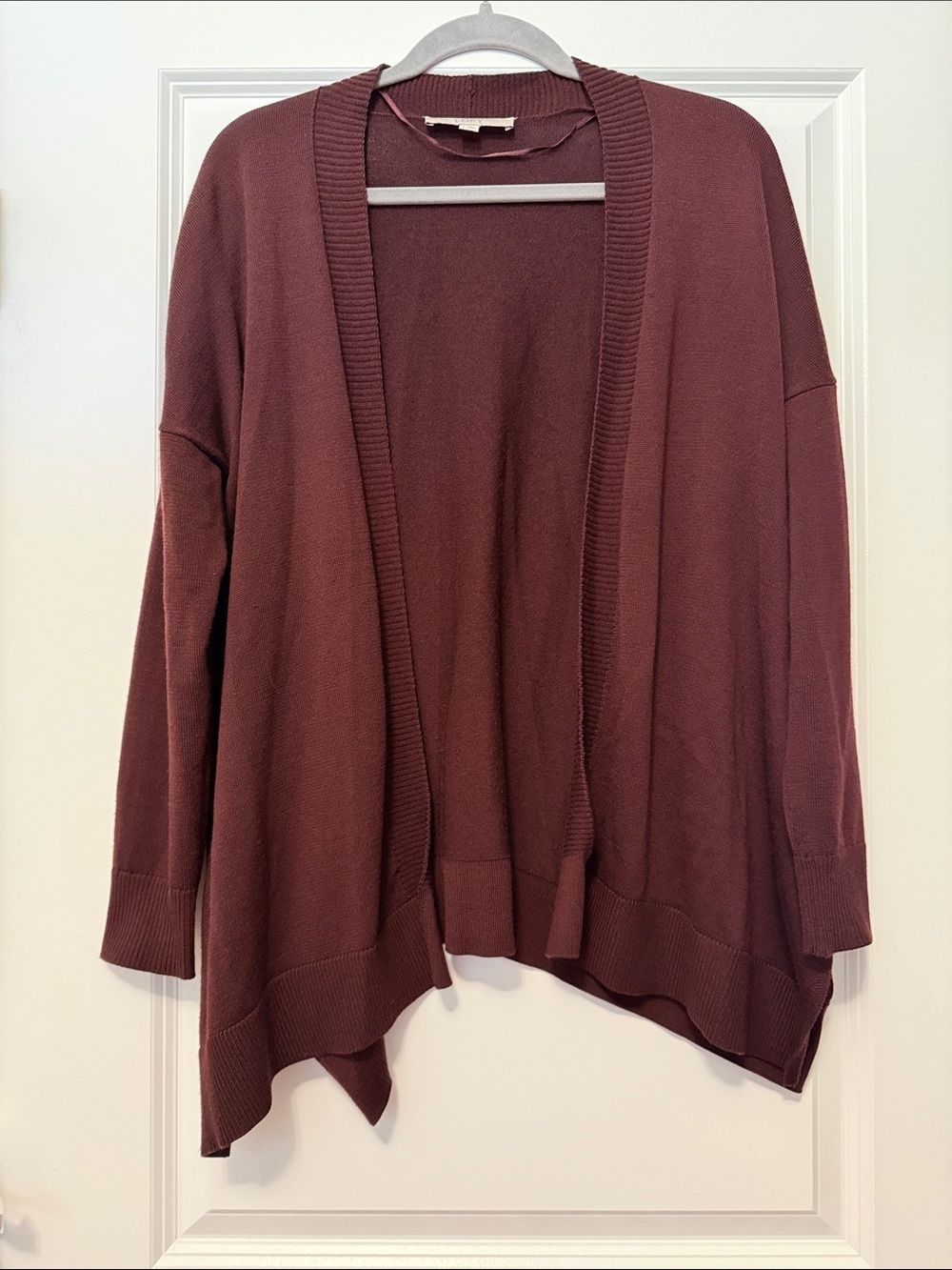 LOFT Open-Front Cardigan in Deep Burgundy